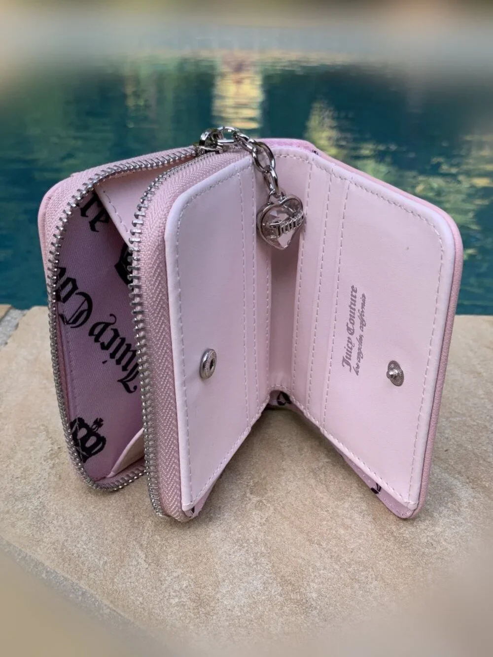 Juicy Couture Velour Card Wallet with Heart Charm  NWOT